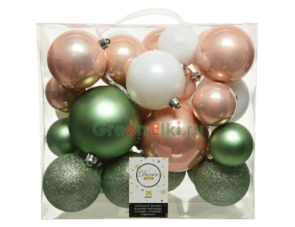 Набор пластиковых шаров Подарок зимнего заката, 10/8/6 см., 26 шт., Kaemingk, арт. 171633