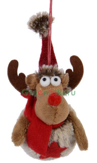 Елочное украшение Олень в колпаке со звездочкой 12 см., коричневый, красный, Kaemingk, арт. 161555