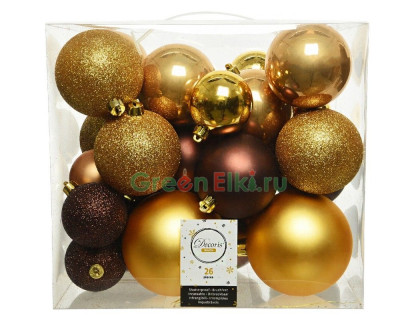Набор пластиковых шаров Кофе с золотом, 10/8/6 см., 26 шт., Kaemingk, арт. 171634