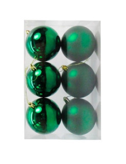 Набор пластиковых шаров 80 мм., классический зеленый, 6 шт., глянцевые и матовые, Kaemingk, арт. 171673