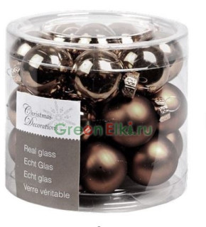 Набор стеклянных шаров 25 мм. Делюкс шоколадные, глянцевые и матовые, 24 шт., Kaemingk, арт. 167180