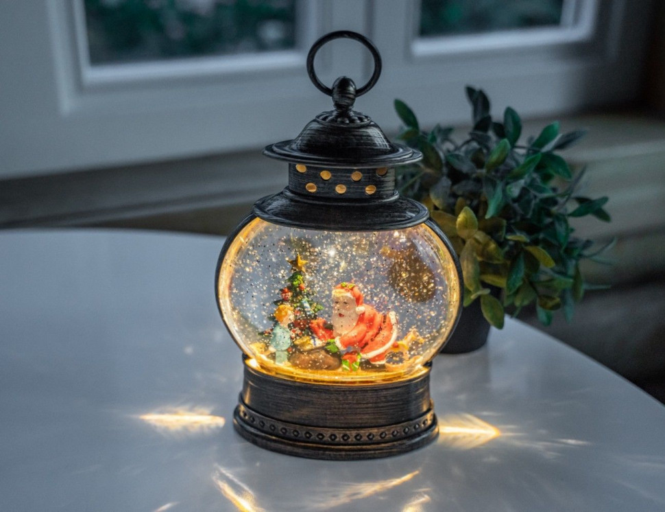 Светодиодный снежный фонарь Санта и Малыш 28 см, пластик, тёплая белая LED подсветка, арт. PT-22345