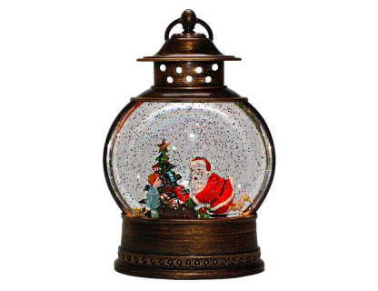 Светодиодный снежный фонарь Санта и Малыш 28 см, пластик, тёплая белая LED подсветка, арт. PT-22345