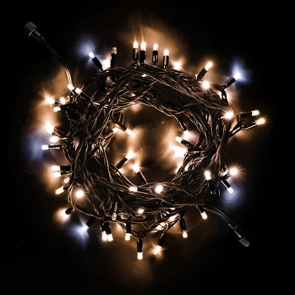 Светодиодная нить, с мерцанием белого диода, 10 м., 75 LED, каучук, черн. пр., тепло белый, Laitcom, арт. LL75BLW-1-2WW 04-301