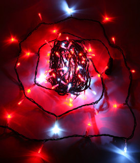 Светодиодная нить с белым бликующим диодом, 10 м., черн. пр., красный, LaitCom, арт. PST100BLW-11-2R 05-102