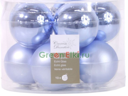 Набор стеклянных шаров 60 мм., глянцевые и матовые, нежно-голубой, 10 шт., Kaemingk, арт. 167207