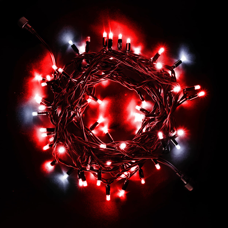 Светодиодная нить, с мерцанием белого диода, 10 м., 75 LED, каучук, черн. пр., красный, Laitcom, арт. LL75BLW-1-2R 04-115