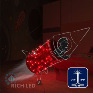 Светодиодная гирлянда Rich LED 10 м, 100 LED, 24 В, соединяемая, красная, мерцающая, прозрачный провод, арт. RL-S10CF-24V-T/R
