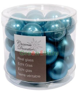 Набор стеклянных шаров 25 мм. Делюкс бирюзовые, глянцевые и матовые, 24 шт., Kaemingk, арт. 167183