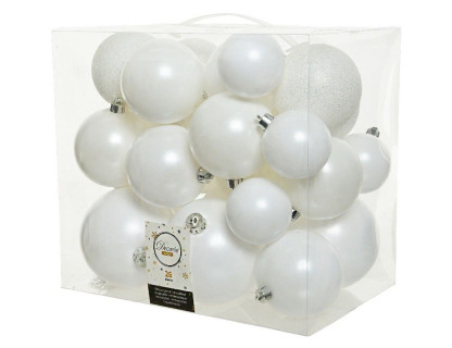 Набор однотонных пластиковых шаров Фон шик, 10/8/6 см., белоснежный, 26 шт.