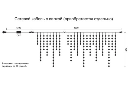 Электрогирлянда Бахрома премиум, 3,2х0,9 м., силикон. пр., аква, LaitCom, арт. ECC232-10-2A 02-008