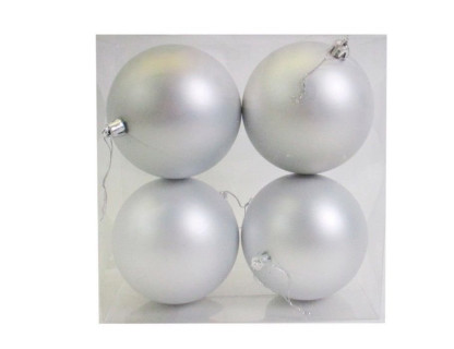 Набор пластиковых шаров 100 мм., серебро, матовые, 4 шт., Kaemingk, арт. 181350