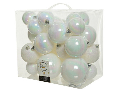 Набор однотонных пластиковых шаров Фон шик, 10/8/6 см., белый радужный, 26 шт.