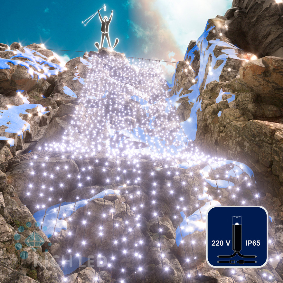 Светодиодный занавес Rich LED 2*9 м, влагозащитный колпачок, белый, черный провод, арт. RL-C2*9-CB/W