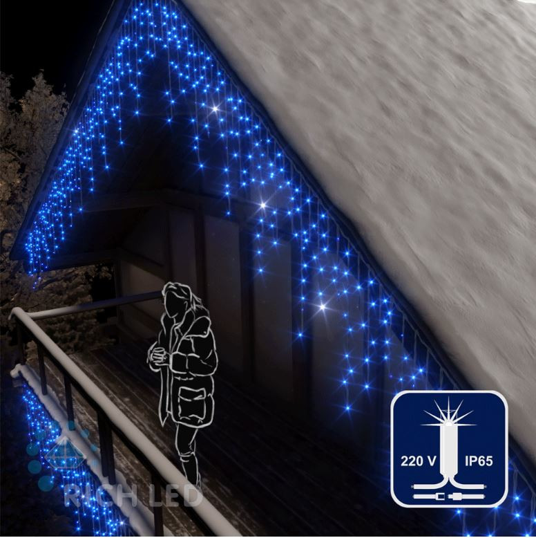 Светодиодная бахрома Rich LED, 3*0.9 м, влагозащитный колпачок, мерцающая, синяя, белый провод, арт. RL-i3*0.9F-CW/B