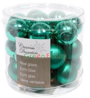 Набор стеклянных шаров 25 мм. Делюкс изумрудные, глянцевые и матовые, 24 шт., Kaemingk, арт. 167178