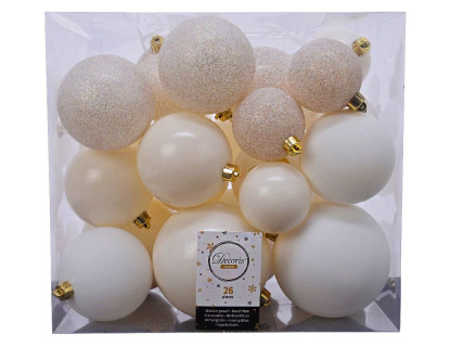Набор однотонных пластиковых шаров Фон шик, 10/8/6 см., теплый белый, 26 шт.