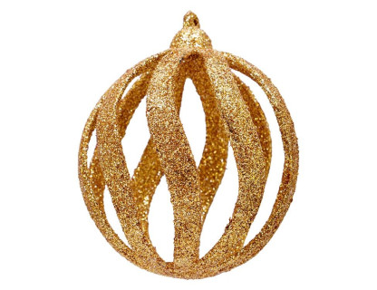 Набор пластиковых шаров Лингвини 80 мм., глиттер, 6 шт. золотой, Kaemingk, арт. 515457