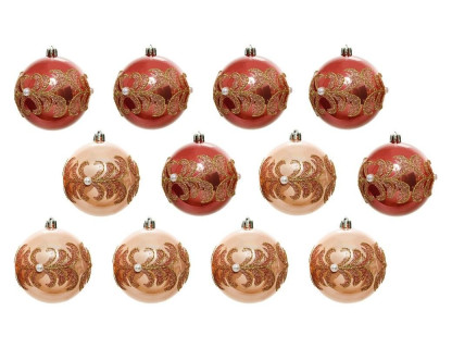 Набор пластиковых шаров Стэфани 80 мм, нежно-розовый и розовый бархат 12 шт, Kаemingk, арт. 029314