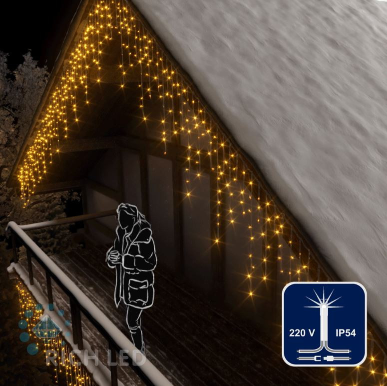 Светодиодная бахрома Rich LED, 3*0.9 м, желтая, мерцающая, прозрачный провод, арт. RL-i3*0.9F-T/Y