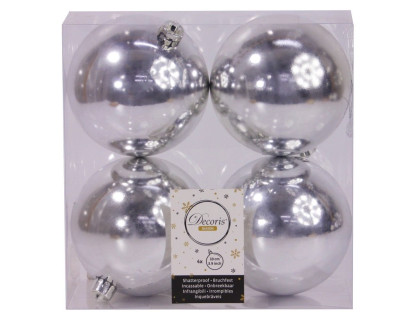 Набор пластиковых шаров 100 мм., серебро, глянцевые, 4 шт., Kaemingk, арт. 167097