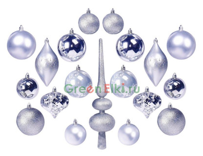 Набор ёлочных украшений с верхушкой Блестящие традиции, серебряный 60, 130 мм., 19 шт., Koopman International, арт. CAN214910