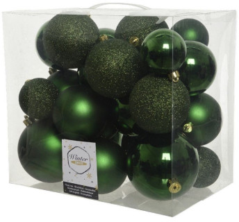 Набор однотонных пластиковых шаров Фон шик, 10/8/6 см., зеленый бархат, 26 шт.