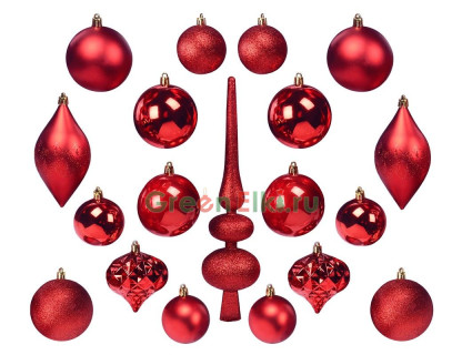 Набор ёлочных украшений с верхушкой Блестящие традиции, красный 60, 130 мм., 19 шт., Koopman International, арт. CAN214920