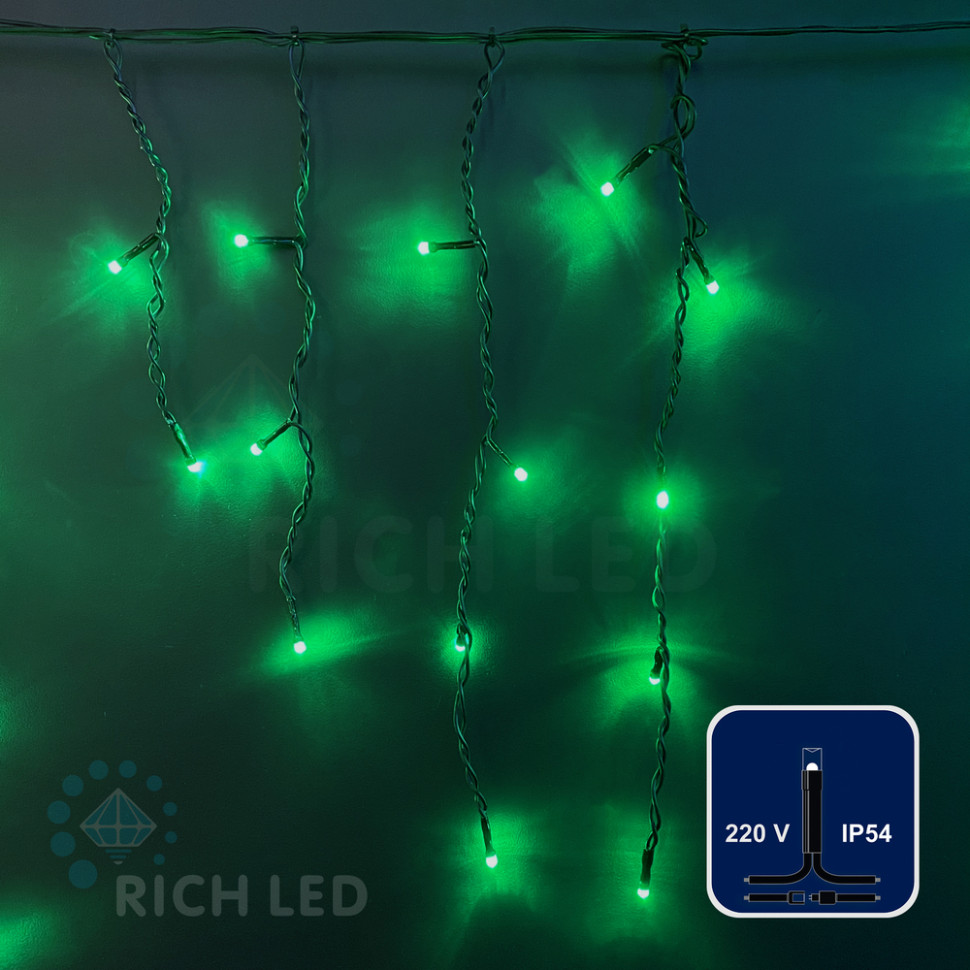 Светодиодная бахрома Rich LED, 3*0.9 м, зеленая,  мерцающая, черный провод, арт. RL-i3*0.9F-B/G