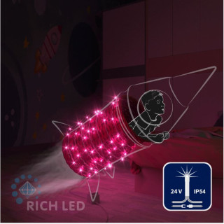 Светодиодная гирлянда Rich LED 10 м, 100 LED, 24 В, соединяемая, розовая, мерцающая, прозрачный провод, арт. RL-S10CF-24V-T/P