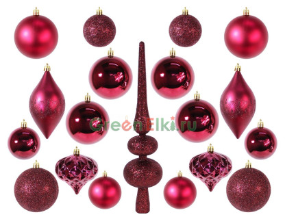 Набор ёлочных украшений с верхушкой Блестящие традиции, бордовый 60, 130 мм., 19 шт., Koopman International, арт. CAN214930