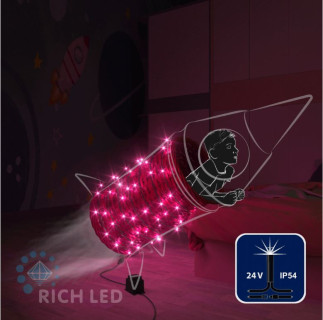 Светодиодная гирлянда Rich LED 10 м, 100 LED, 24 В, соединяемая, розовая, мерцающая, черный провод, арт. RL-S10CF-24V-B/P