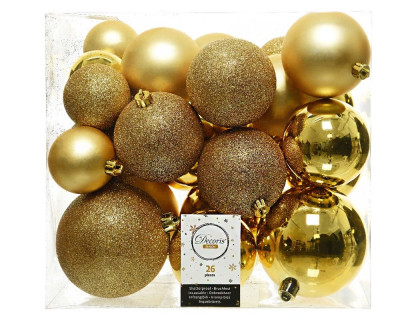 Набор однотонных пластиковых шаров Фон шик, 10/8/6 см., золото, 26 шт.