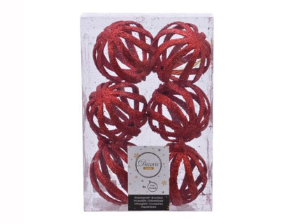 Набор пластиковых шаров Лингвини 80 мм., глитер, 6 шт. красный, Kaemingk, арт. 515459