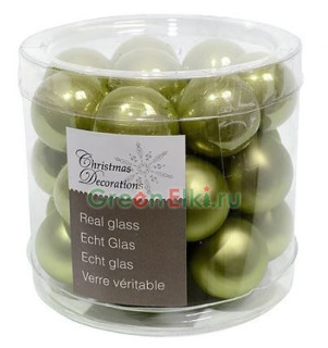 Набор стеклянных шаров 25 мм. Делюкс оливковые, глянцевые и матовые, 24 шт., Kaemingk, арт. 010293