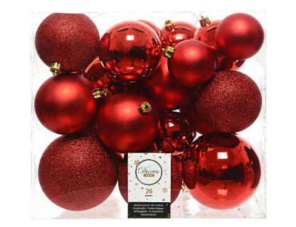 Набор однотонных пластиковых шаров Фон шик, 10/8/6 см., красный, 26 шт.