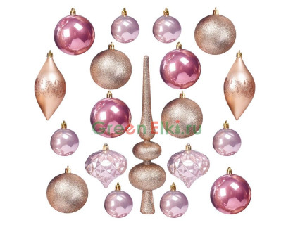 Набор ёлочных украшений с верхушкой Блестящие традиции, нежно розовая гамма 60, 130 мм., 19 шт., Koopman International, арт. CAN214940