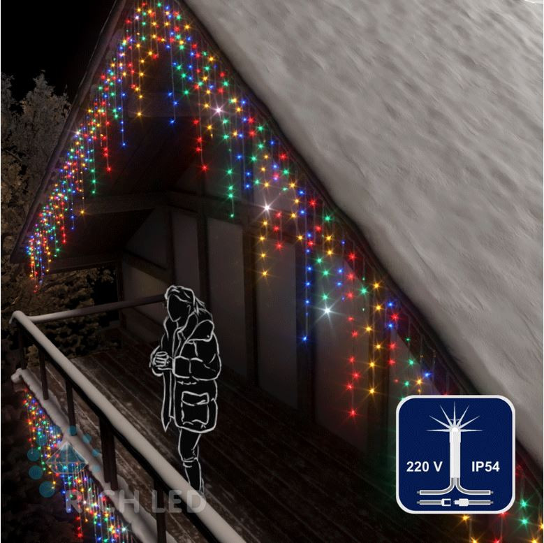 Светодиодная бахрома Rich LED, 3*0.9 м, мульти, мерцающая, прозрачный провод, арт. RL-i3*0.9F-T/M