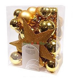 Набор елочных украшений с макушкой Звездный наряд, 33 шт., золотой, KAEMINGK, арт. 023370