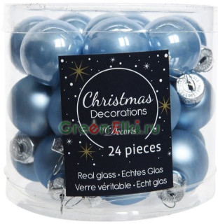 Набор стеклянных шаров 25 мм. Делюкс голубой металлик, глянцевые и матовые, 24 шт., Kaemingk, арт. 167174