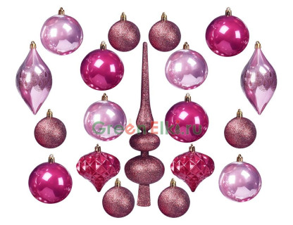 Набор ёлочных украшений с верхушкой Блестящие традиции, розовая гамма 60, 130 мм., 19 шт., Koopman International, арт. CAN214950