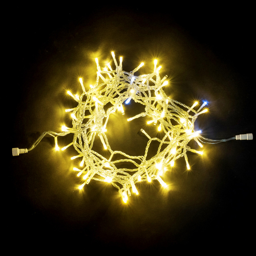 Светодиодная нить, 10 м., 100 LED, 24V, ПВХ, с мерцанием белого диода, прозр. пр., шампань, Laitcom, арт. PST100BLW-10-1CH  05-097