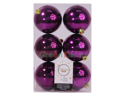 Набор пластиковых шаров Парис 80 мм., фиолетовый, глянцевые, 6 шт., Kaemingk, арт. 906428s