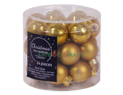 Набор стеклянных шаров 25 мм. Делюкс горчичные, глянцевые и матовые, 24 шт., Kaemingk, арт. 168227