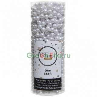 Пластиковые бусы Бисер 8 мм.*10 м., белоснежные, Kaemingk, арт. 000560