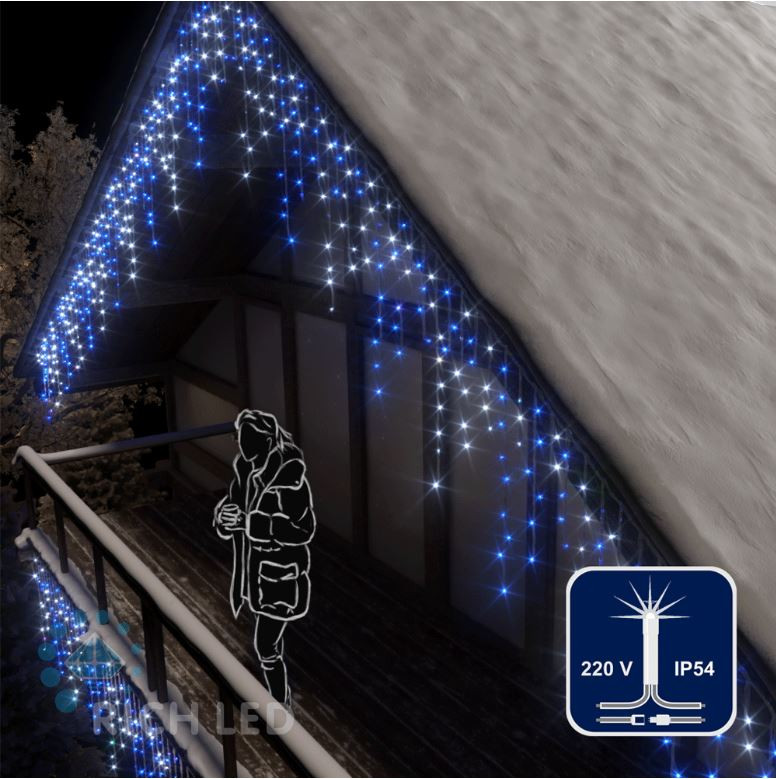 Светодиодная бахрома Rich LED, 3*0.9 м, сине-белая, мерцающая, прозрачный провод, арт. RL-i3*0.9F-T/BW