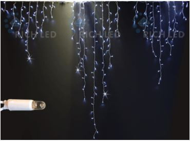 Светодиодная бахрома Rich LED длинная, 2.4*2.2 м, влагозащитный колпачок, мерцающая, белая, белый провод, арт. RL-i2.4*2.2F-CW/W
