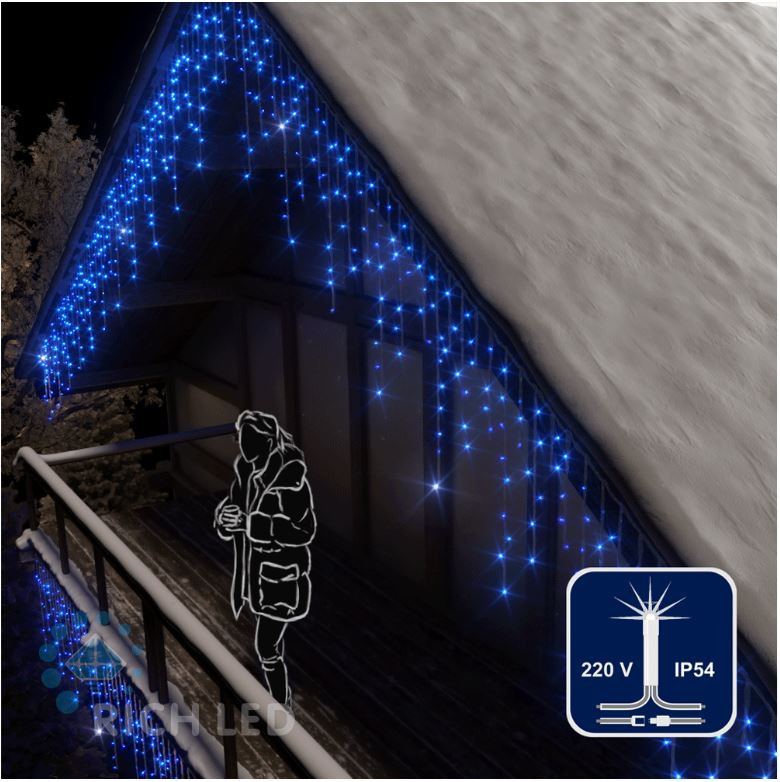 Светодиодная бахрома Rich LED, 3*0.9 м, синяя, мерцающая, прозрачный провод, арт. RL-i3*0.9F-T/B
