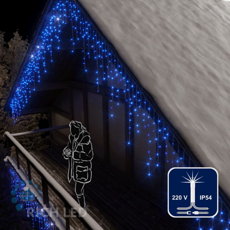 Светодиодная бахрома Rich LED, 3*0.9 м, синяя, мерцающая, черный провод, арт. RL-i3*0.9F-B/B