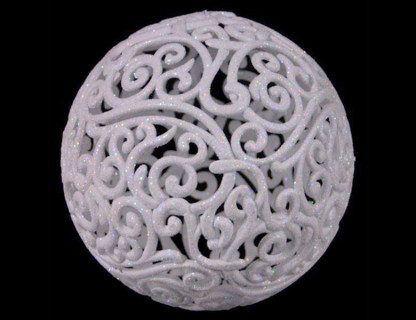 Пластиковый шар Ажурный Снежные искорки 80 мм., глиттер, белый, Морозко, арт. MM080-белый